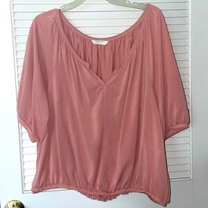 Lucky Brand Solid Blush Pink Notch VNeck Pullover Loose Fit Top XL Blouse